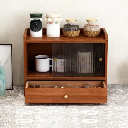 Tabletop Wooden Cubitac Display Cabinet with Glass Doors Image - 1