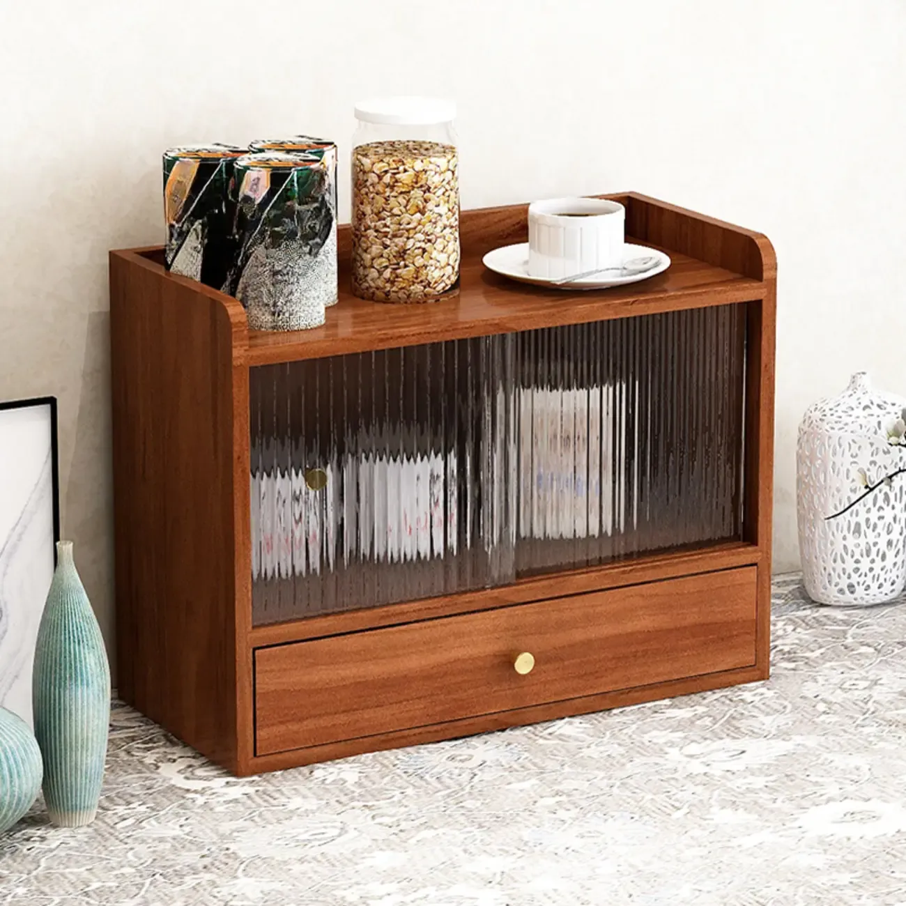 Tabletop Wooden Cubitac Display Cabinet with Glass Doors Image - 3