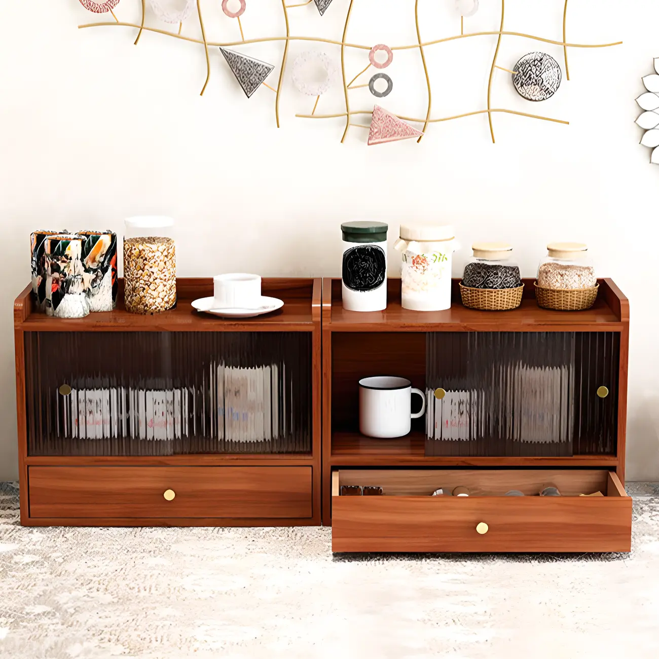 Tabletop Wooden Cubitac Display Cabinet with Glass Doors Image - 6 | homeyfad