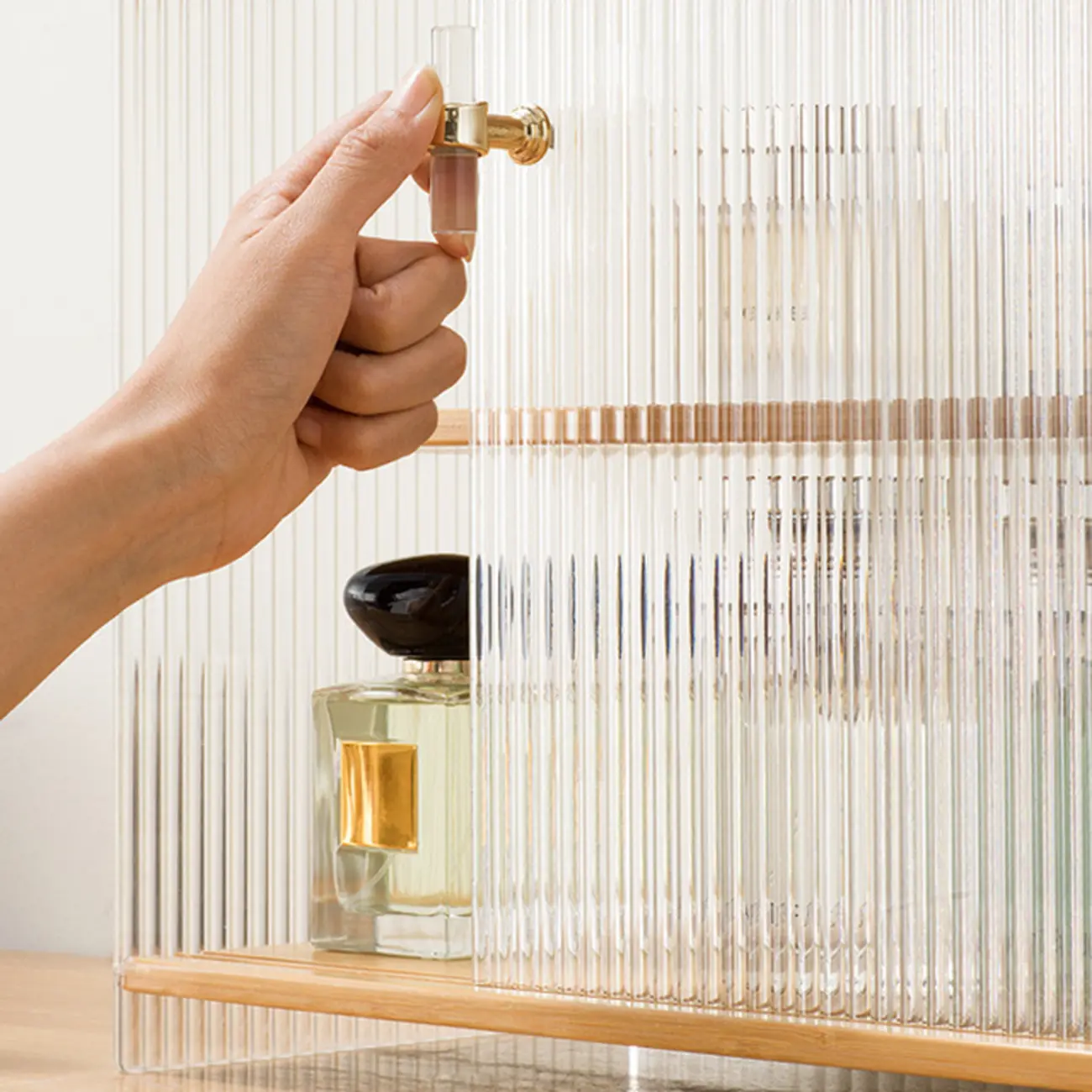 Natural Rectangular Glass Sliding Door Display Cabinet Image - 4 | homeyfad