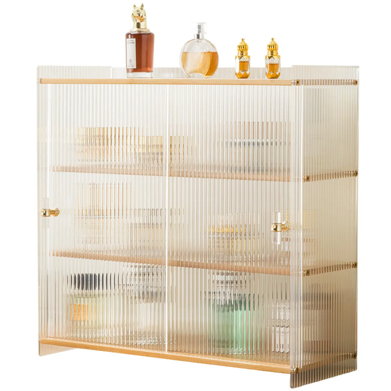 Natural Rectangular Glass Sliding Door Display Cabinet Image - 5 | homeyfad