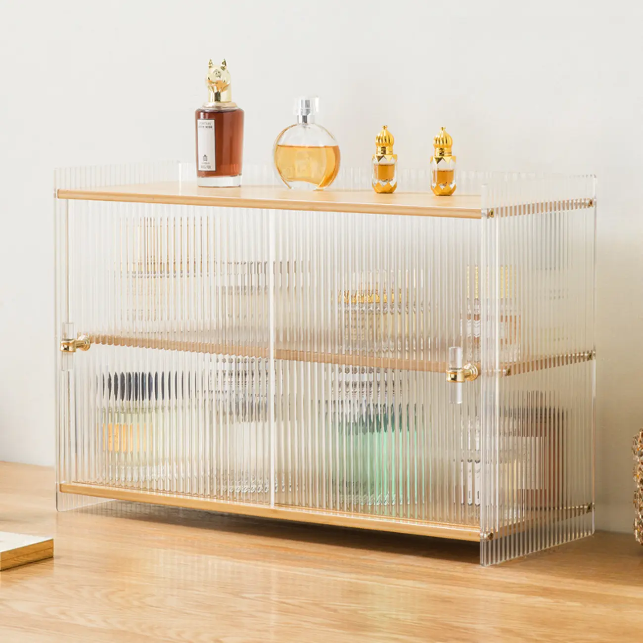 Natural Rectangular Glass Sliding Door Display Cabinet Image - 6 | homeyfad