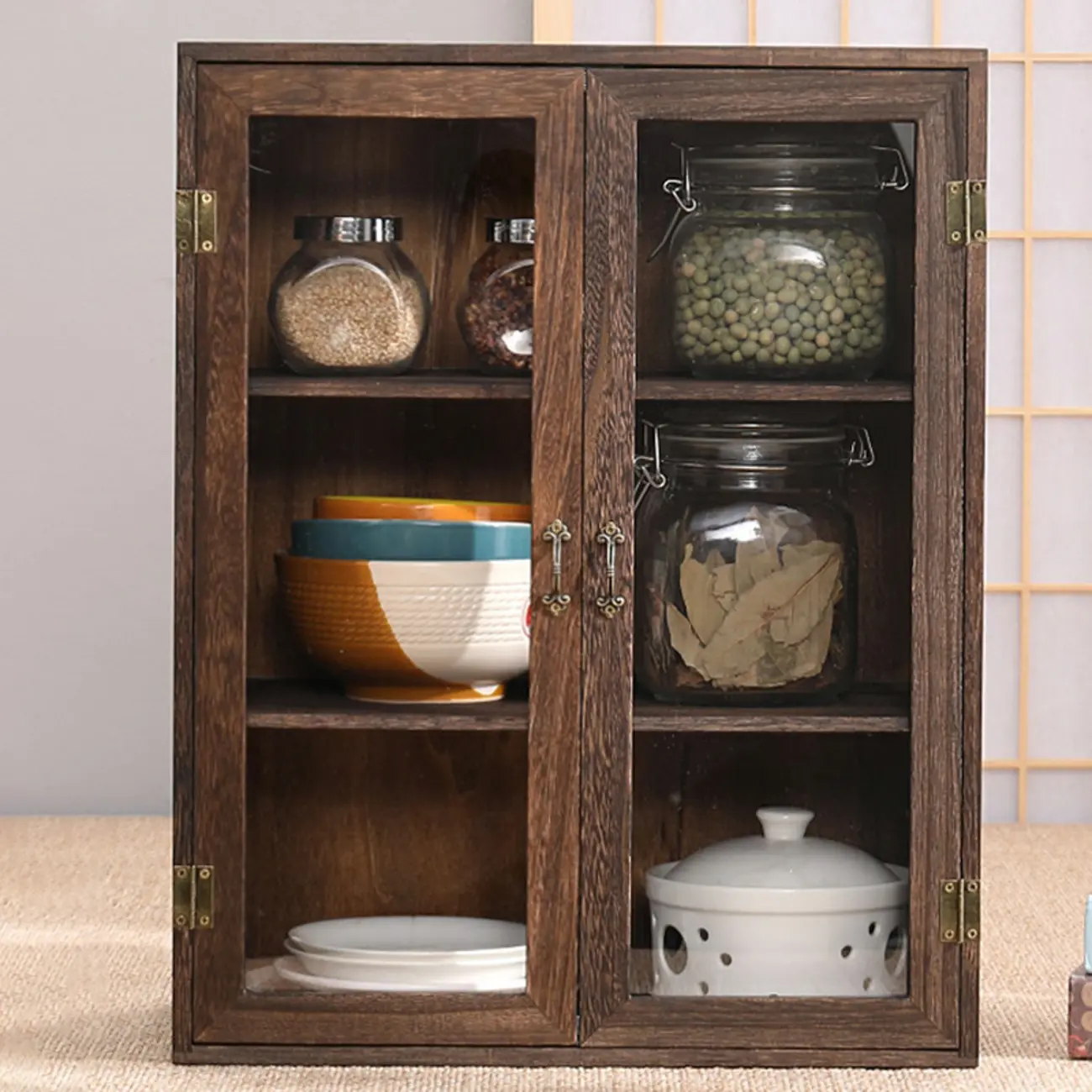 Brown Wooden Freestanding Display Cabinet for Kitchen Image - 1 | homeyfad