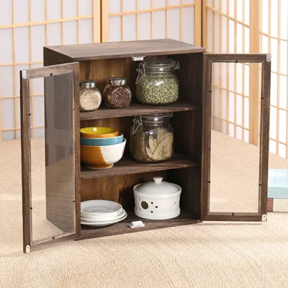 Brown Wooden Freestanding Display Cabinet for Kitchen Image - 3