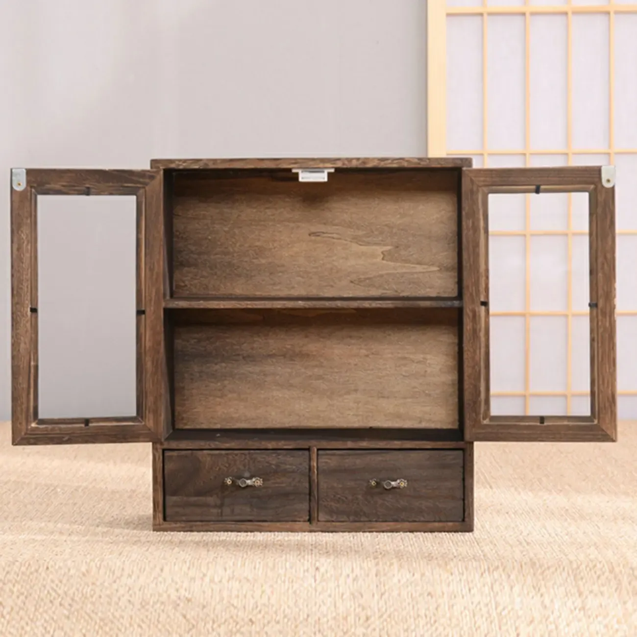 Brown Wooden Freestanding Display Cabinet for Kitchen Image - 5