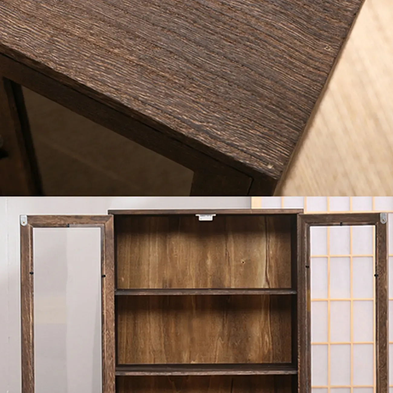 Brown Wooden Freestanding Display Cabinet for Kitchen Image - 8