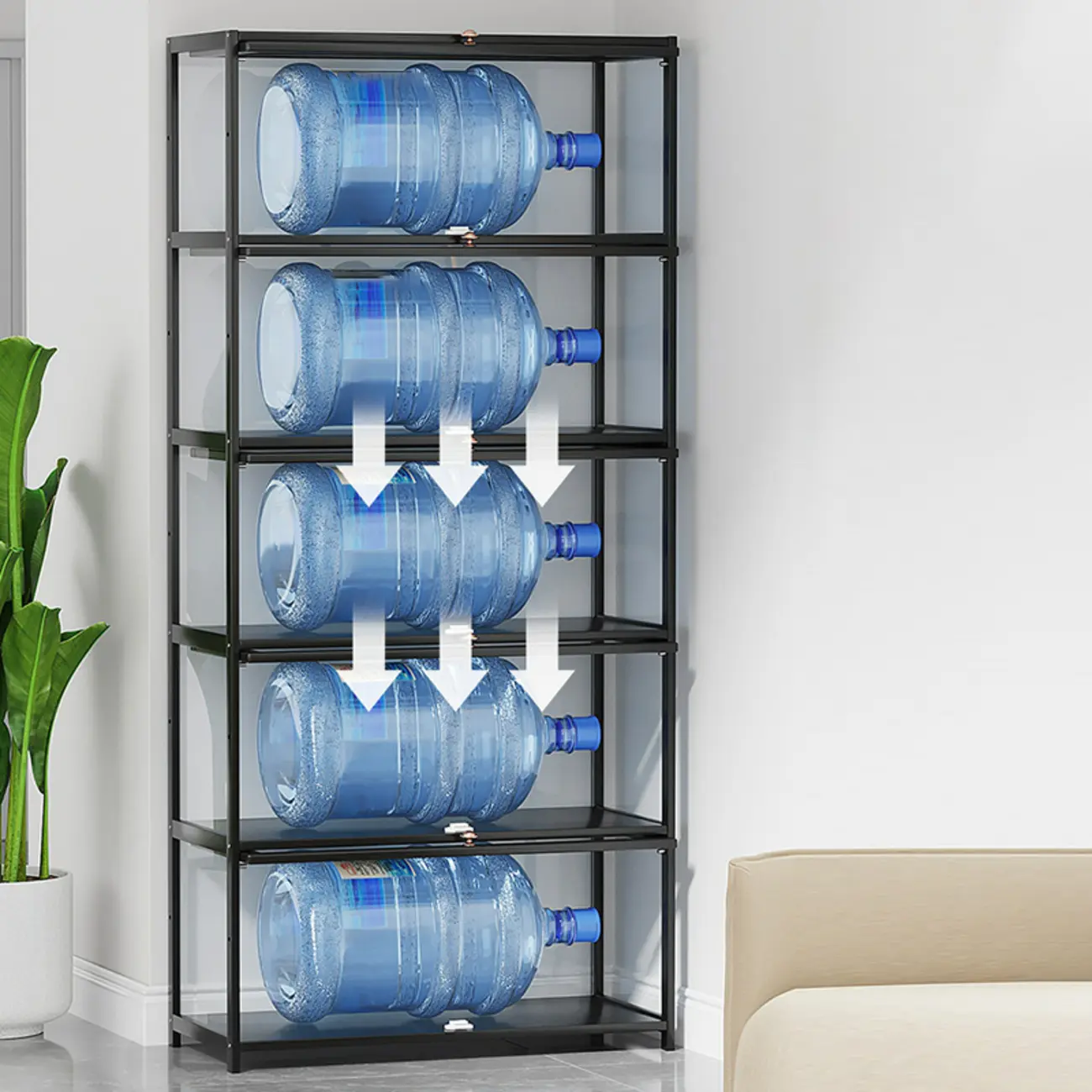 Rectangular Simple Flip-up Black Clear Glass Bamboo Curio Cabinet Image - 8 | homeyfad