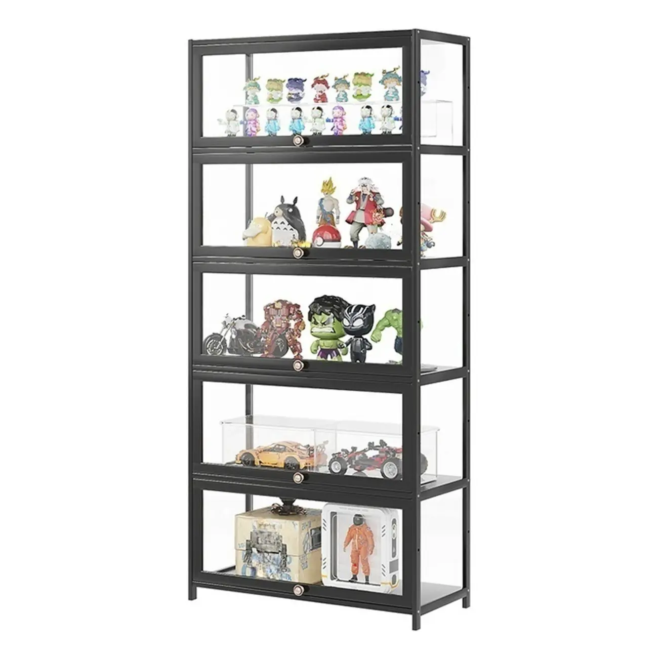 Rectangular Simple Flip-up Black Clear Glass Bamboo Curio Cabinet Image - 10 | homeyfad
