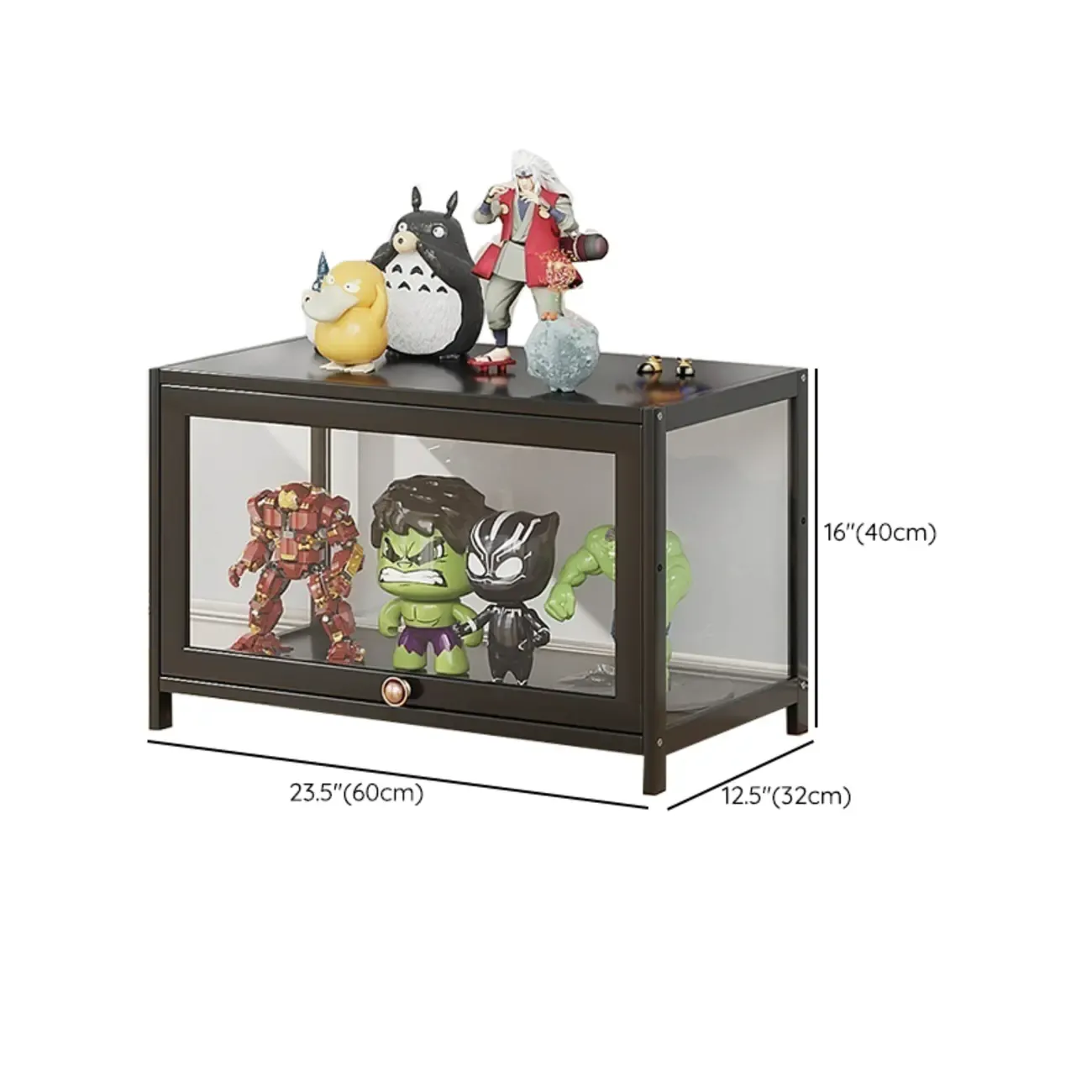 Rectangular Simple Flip-up Black Clear Glass Bamboo Curio Cabinet #size