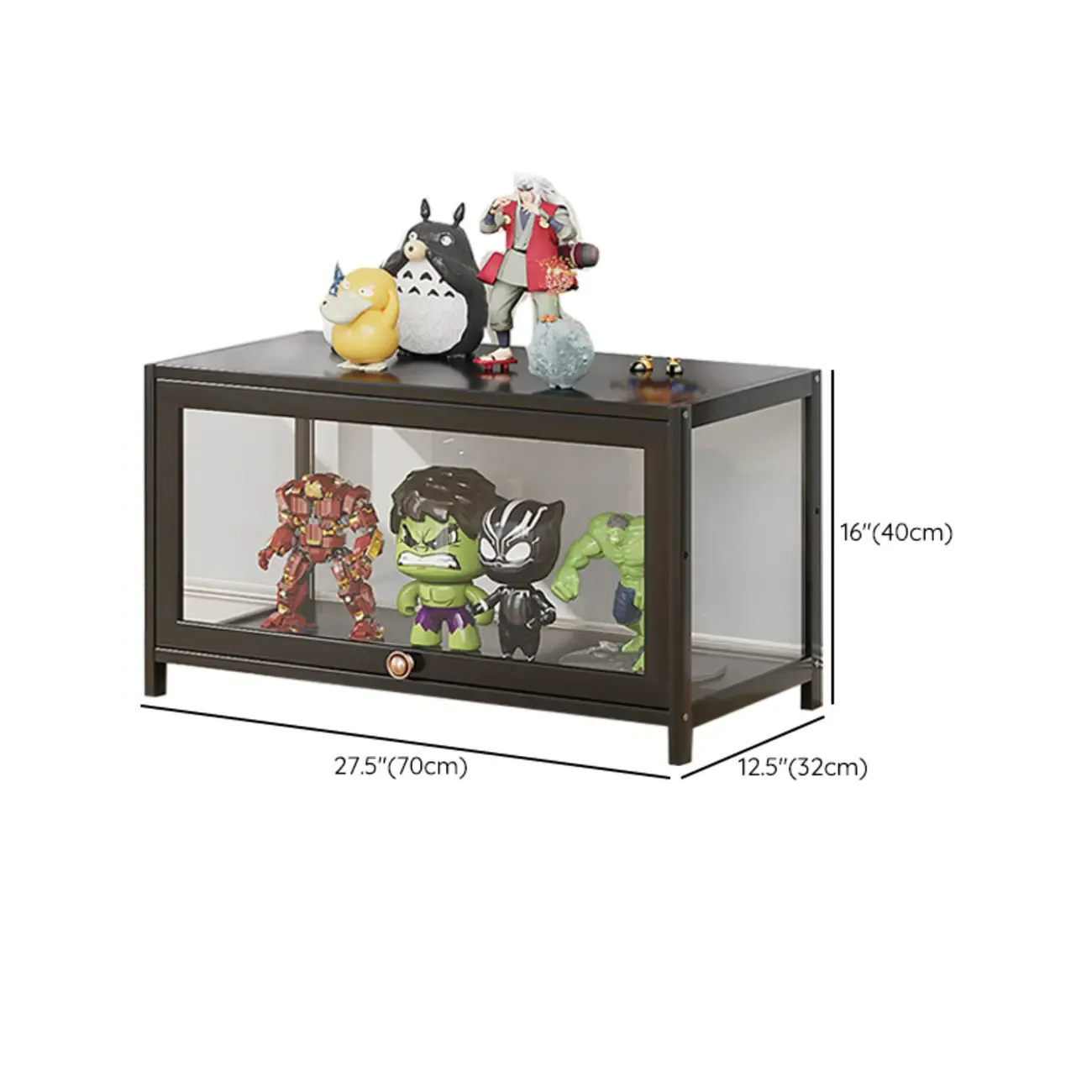 Rectangular Simple Flip-up Black Clear Glass Bamboo Curio Cabinet Image - 25