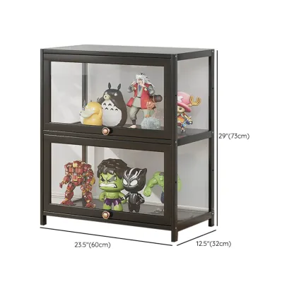 Rectangular Simple Flip-up Black Clear Glass Bamboo Curio Cabinet Image - 27