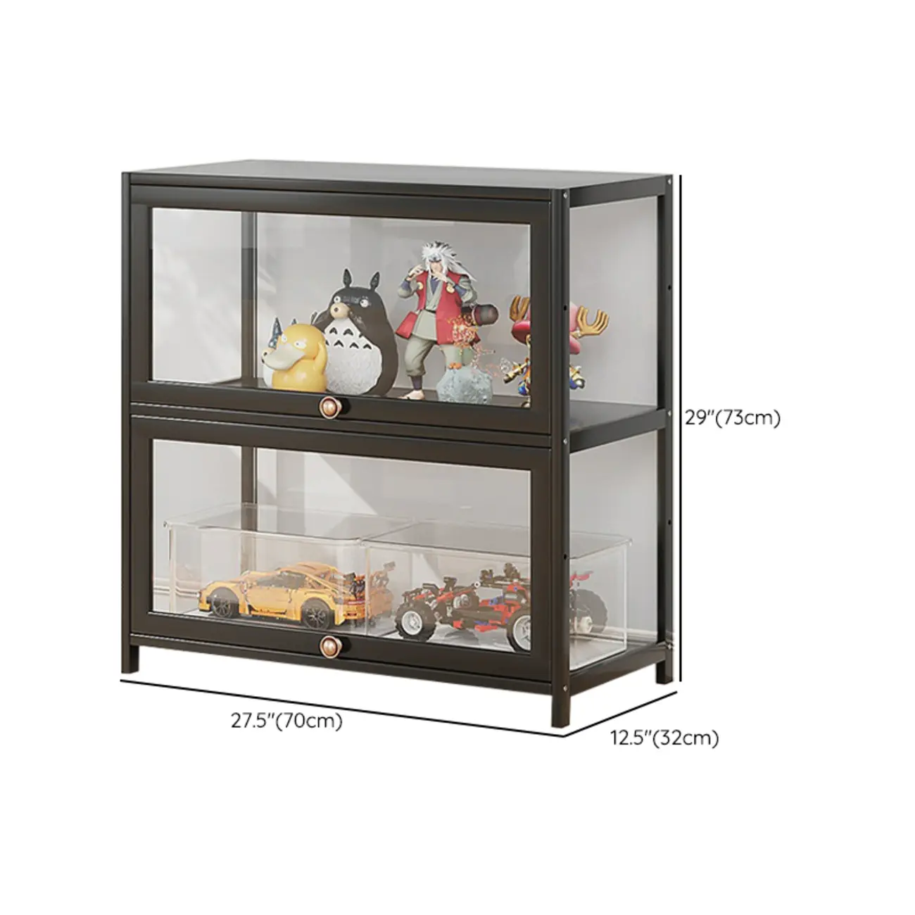 Rectangular Simple Flip-up Black Clear Glass Bamboo Curio Cabinet Image - 28 | homeyfad
