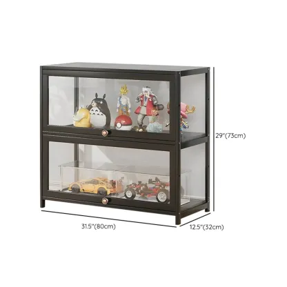 Rectangular Simple Flip-up Black Clear Glass Bamboo Curio Cabinet Image - 29