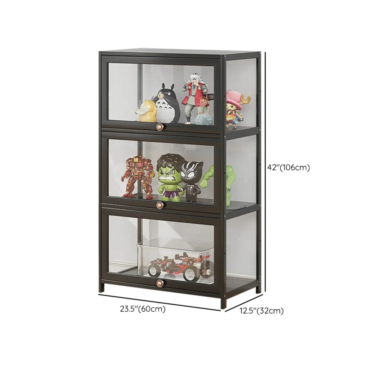 Rectangular Simple Flip-up Black Clear Glass Bamboo Curio Cabinet Image - 30 | homeyfad