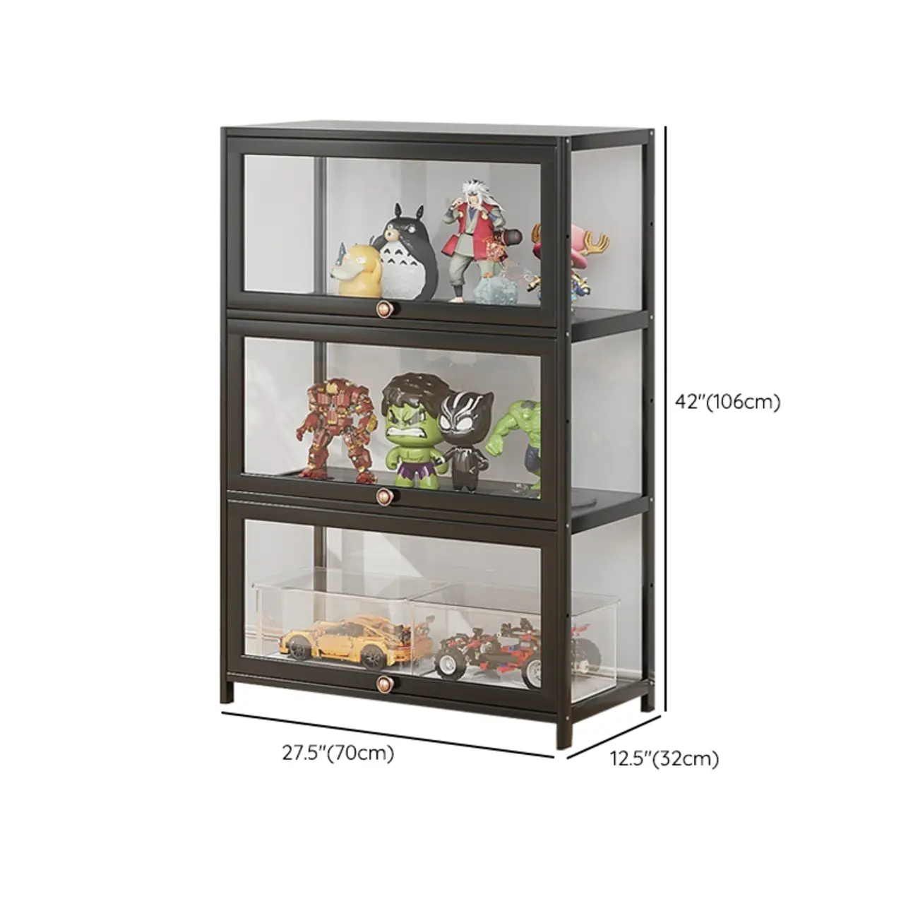 Rectangular Simple Flip-up Black Clear Glass Bamboo Curio Cabinet Image - 31 | homeyfad