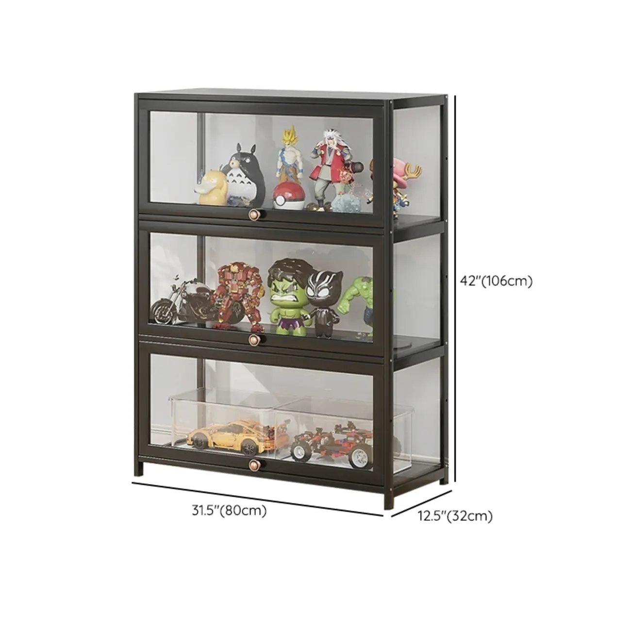 Rectangular Simple Flip-up Black Clear Glass Bamboo Curio Cabinet Image - 32 | homeyfad