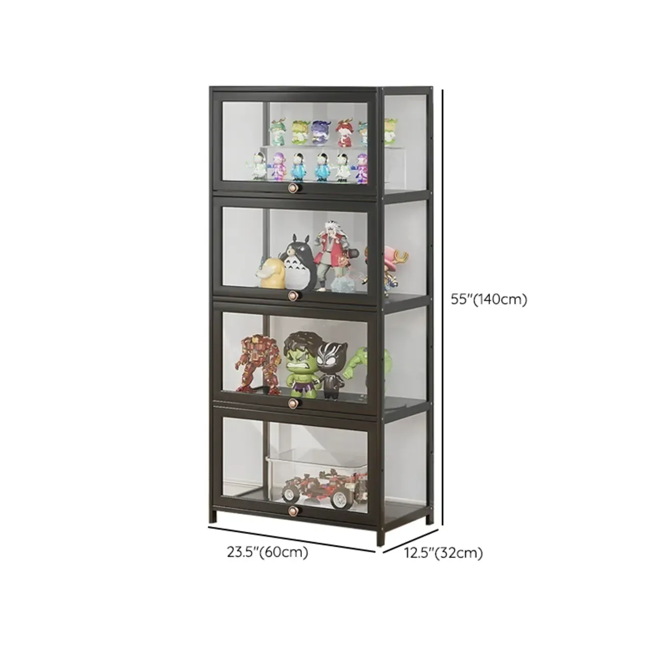 Rectangular Simple Flip-up Black Clear Glass Bamboo Curio Cabinet Image - 33