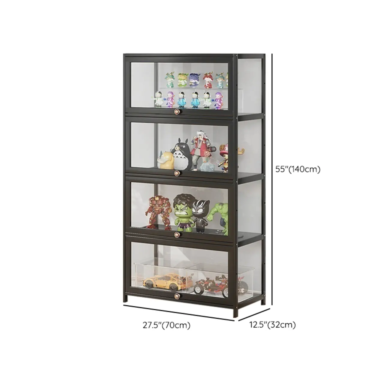 Rectangular Simple Flip-up Black Clear Glass Bamboo Curio Cabinet Image - 34 | homeyfad