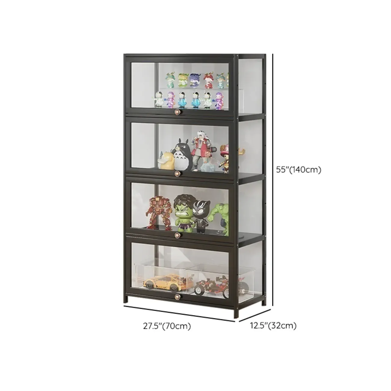 Rectangular Simple Flip-up Black Clear Glass Bamboo Curio Cabinet Image - 34
