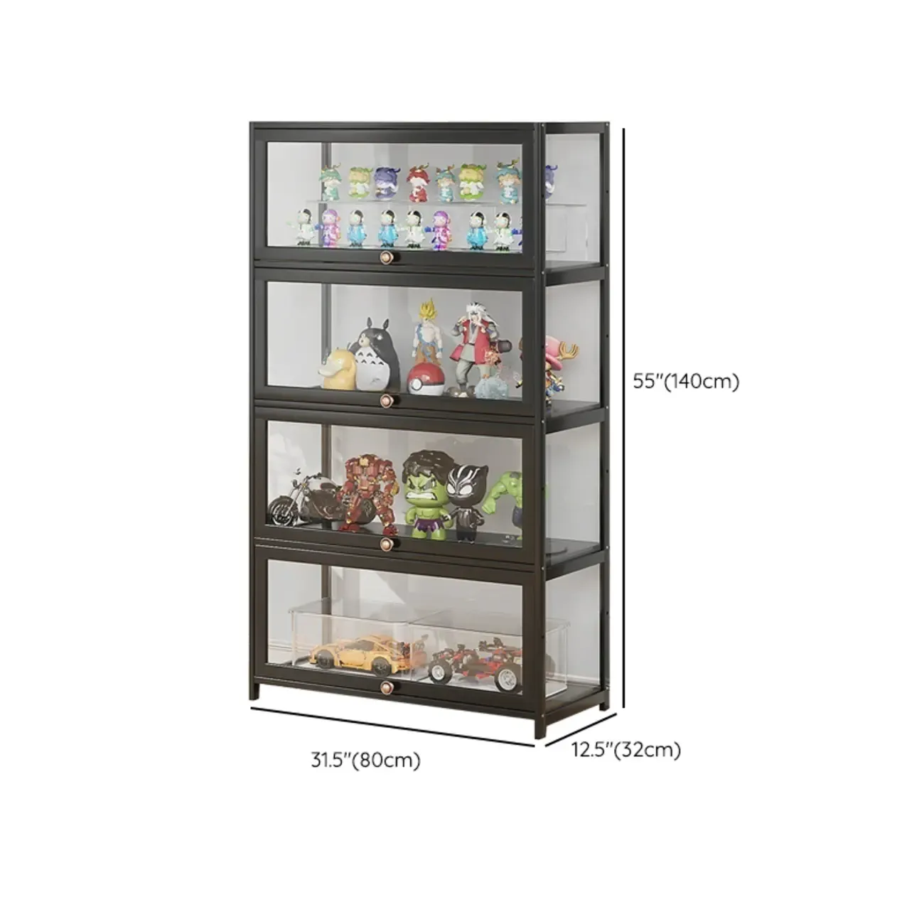 Rectangular Simple Flip-up Black Clear Glass Bamboo Curio Cabinet Image - 35