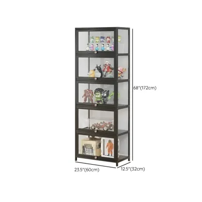 Rectangular Simple Flip-up Black Clear Glass Bamboo Curio Cabinet Image - 36