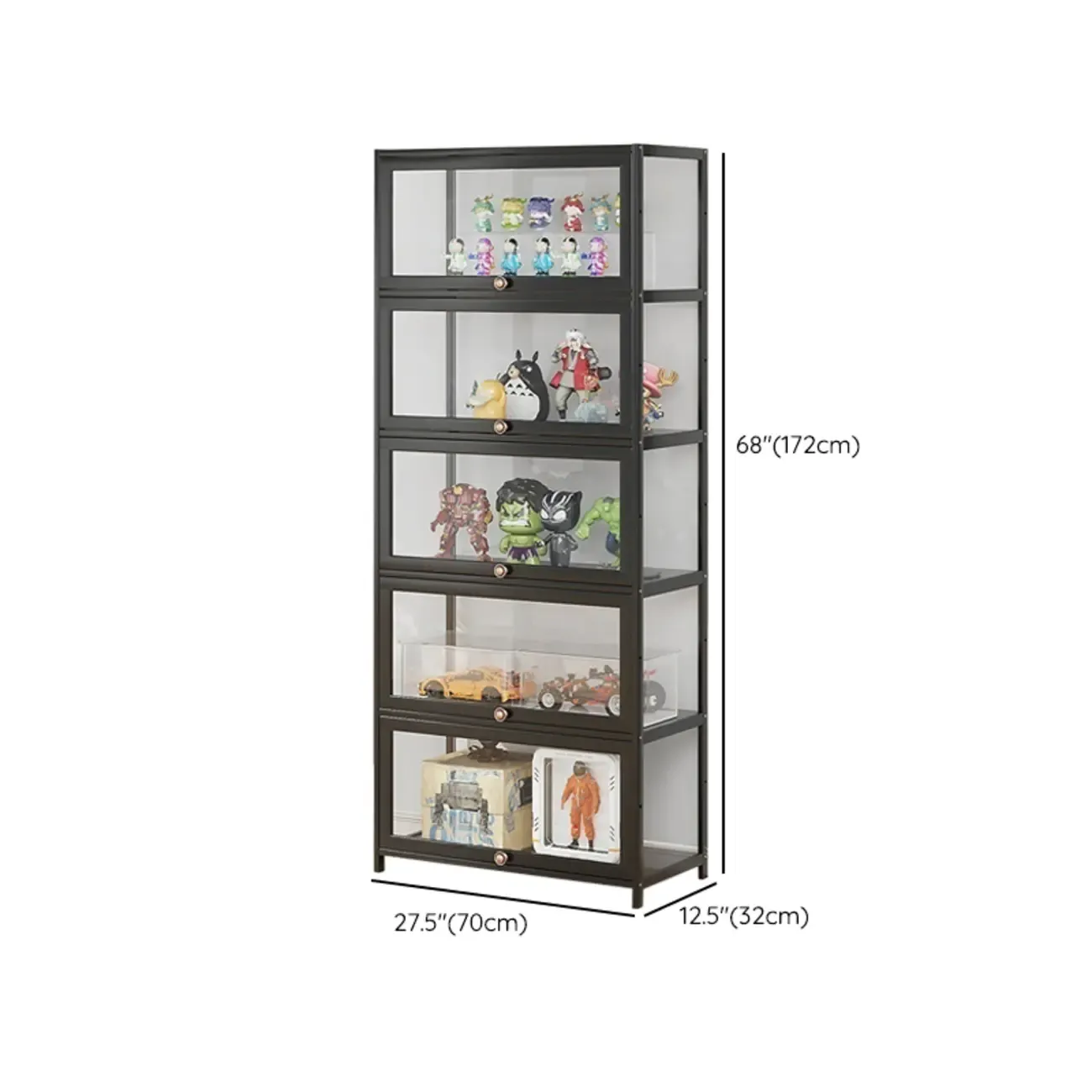 Rectangular Simple Flip-up Black Clear Glass Bamboo Curio Cabinet Image - 37