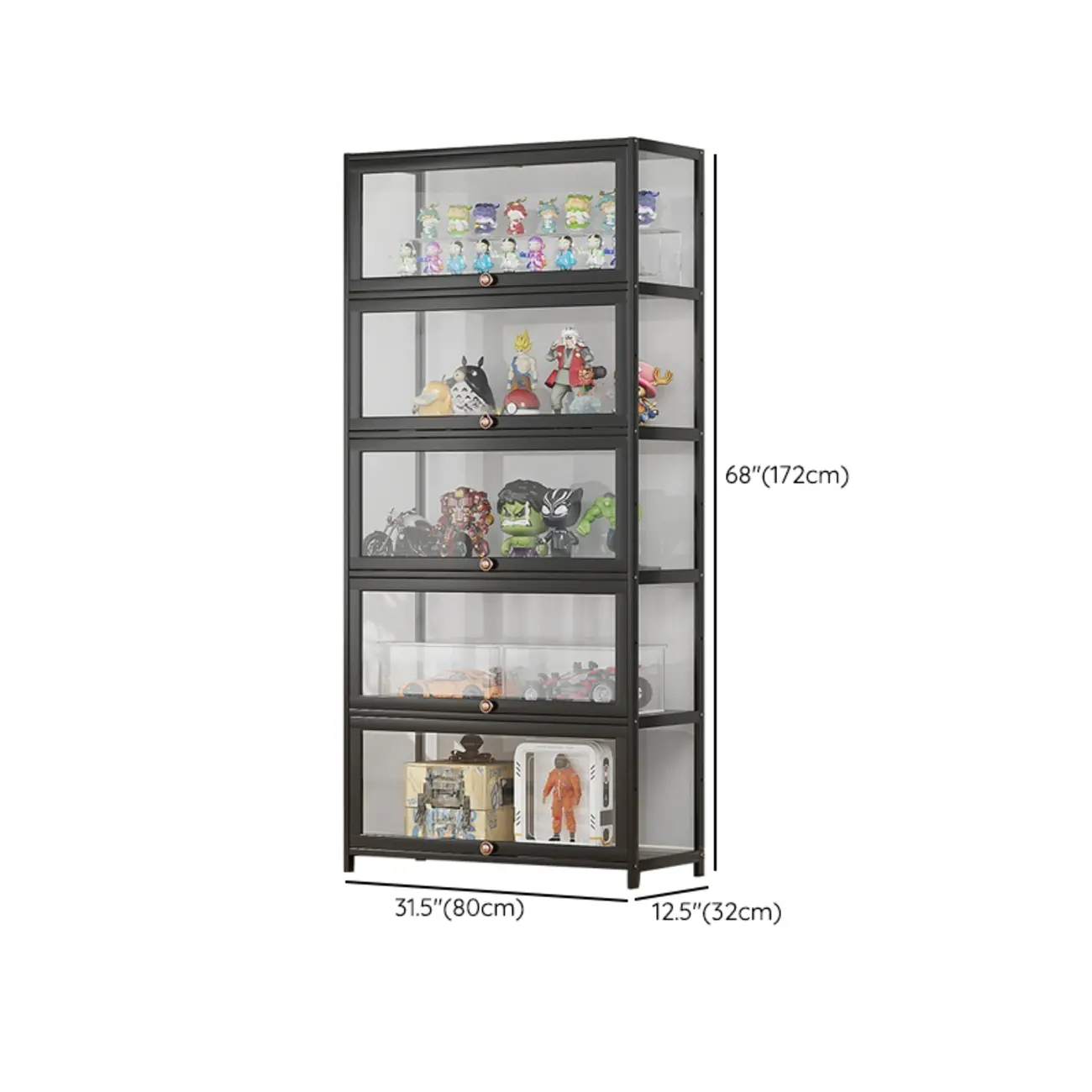 Rectangular Simple Flip-up Black Clear Glass Bamboo Curio Cabinet Image - 38 | homeyfad