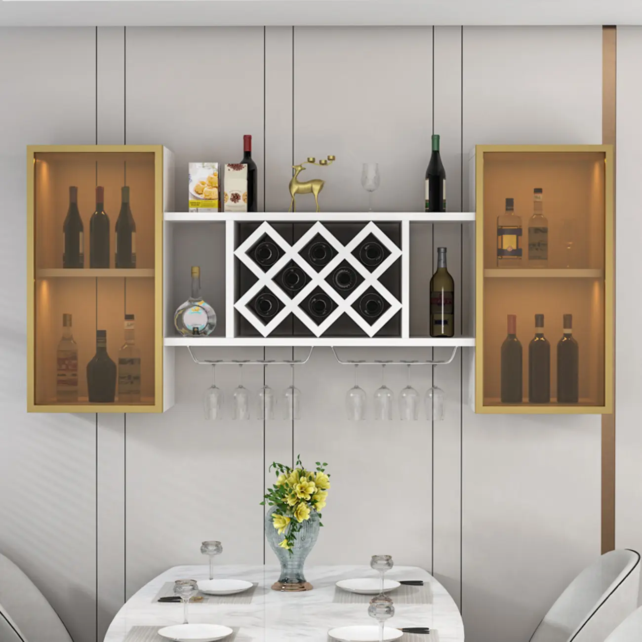 Modern Wall Mounted Wine Rack with Glass & Bottle Storage Image - 1 | homeyfad