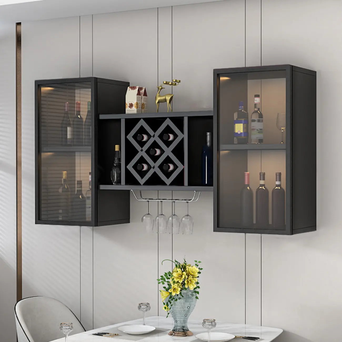 Modern Wall Mounted Wine Rack with Glass & Bottle Storage Image - 2 | homeyfad