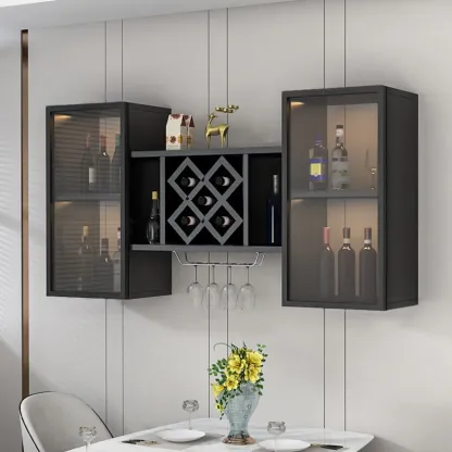 Modern Wall Mounted Wine Rack with Glass & Bottle Storage Image - 2