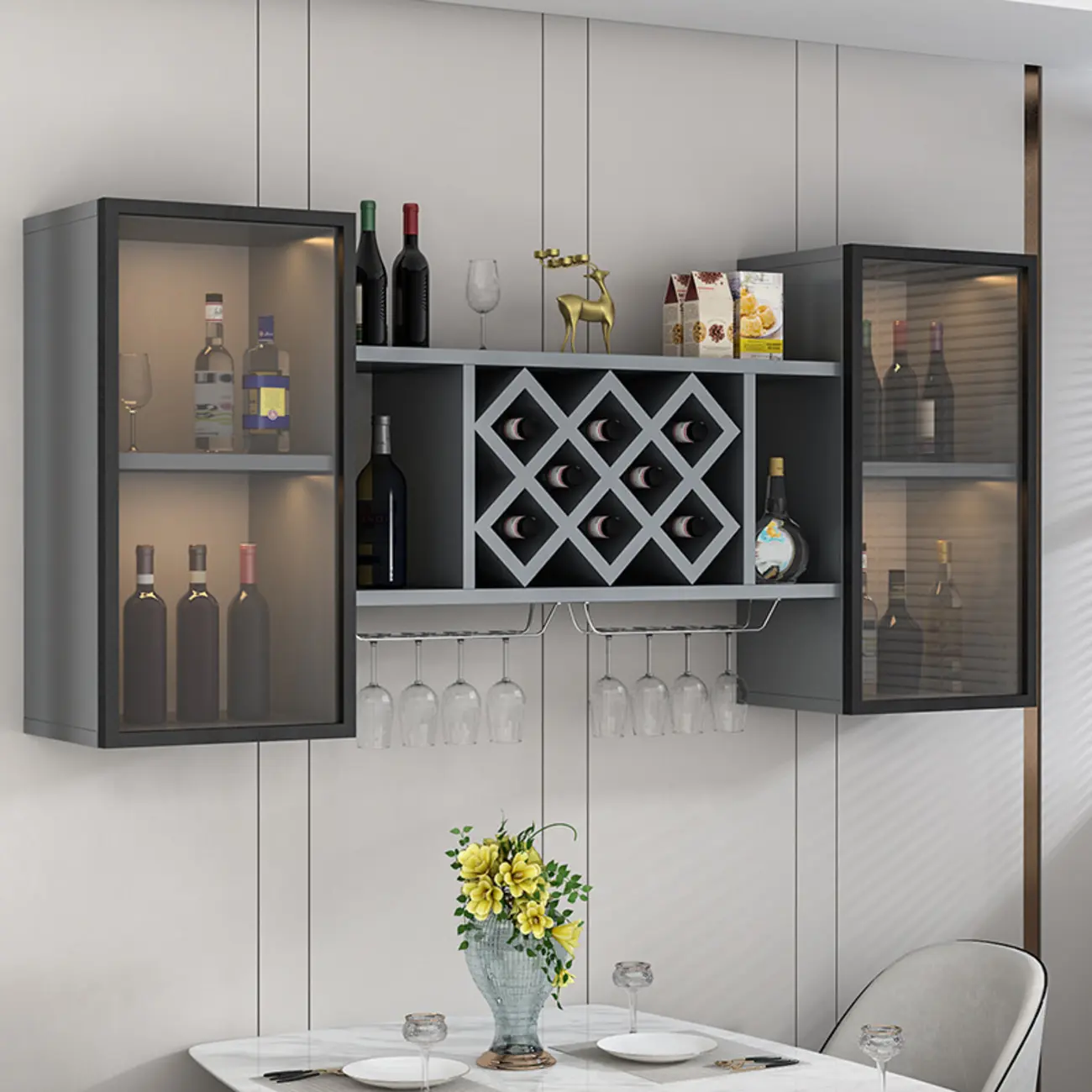 Modern Wall Mounted Wine Rack with Glass & Bottle Storage Image - 3 | homeyfad