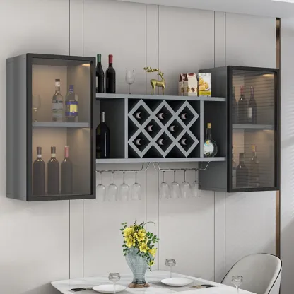 Modern Wall Mounted Wine Rack with Glass & Bottle Storage Image - 3