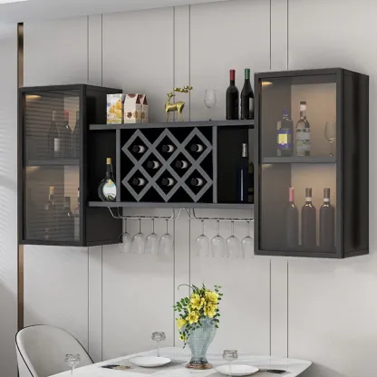 Modern Wall Mounted Wine Rack with Glass & Bottle Storage Image - 4