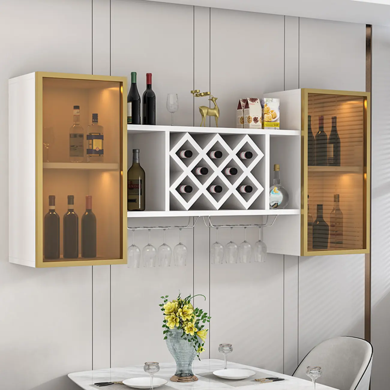 Modern Wall Mounted Wine Rack with Glass & Bottle Storage Image - 5 | homeyfad