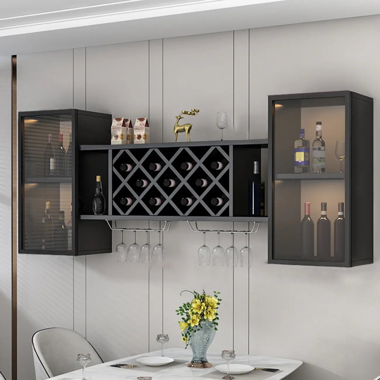 Modern Wall Mounted Wine Rack with Glass & Bottle Storage Image - 6 | homeyfad