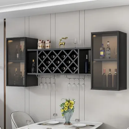 Modern Wall Mounted Wine Rack with Glass & Bottle Storage Image - 6