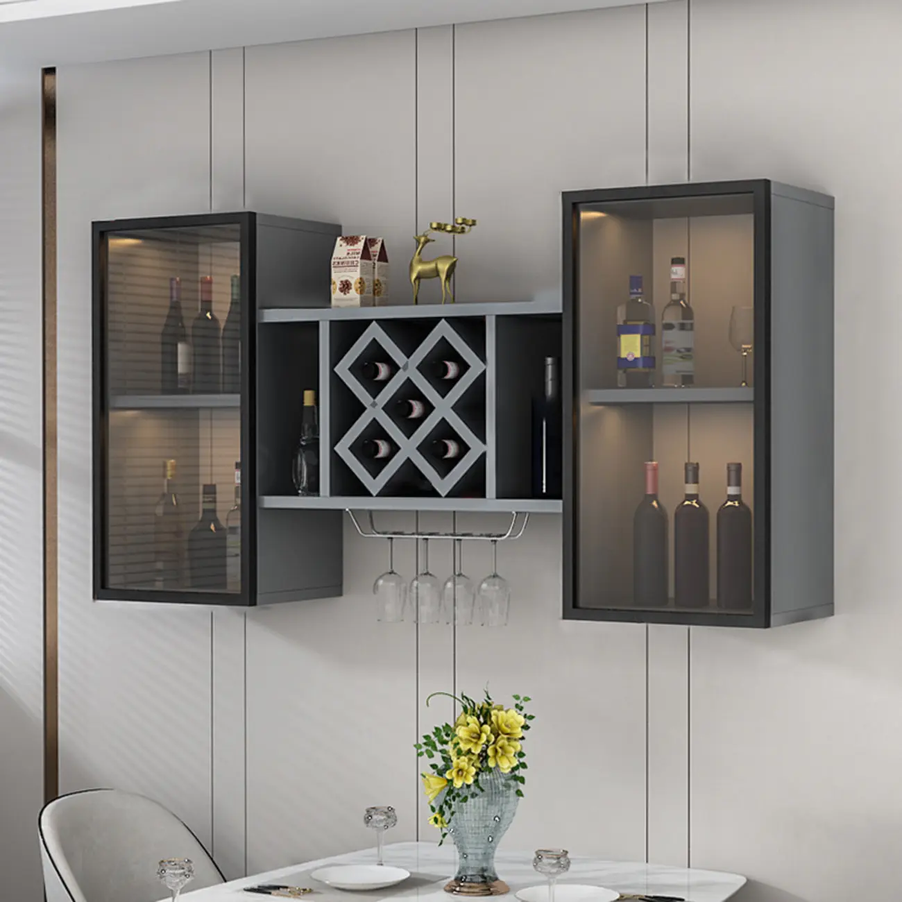 Modern Wall Mounted Wine Rack with Glass & Bottle Storage Image - 7 | homeyfad