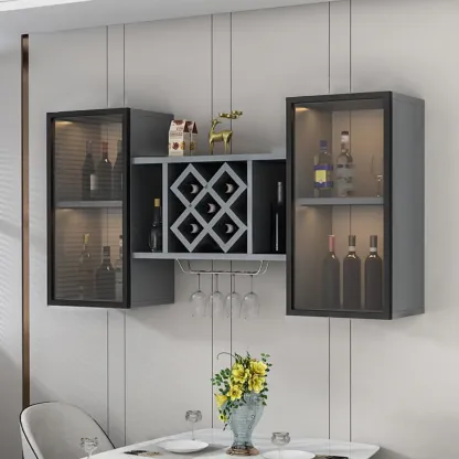 Modern Wall Mounted Wine Rack with Glass & Bottle Storage Image - 7