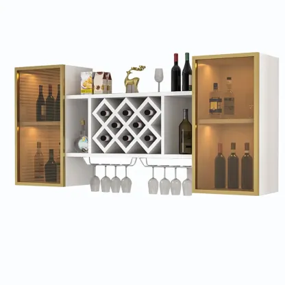 Modern Wall Mounted Wine Rack with Glass & Bottle Storage Image - 9