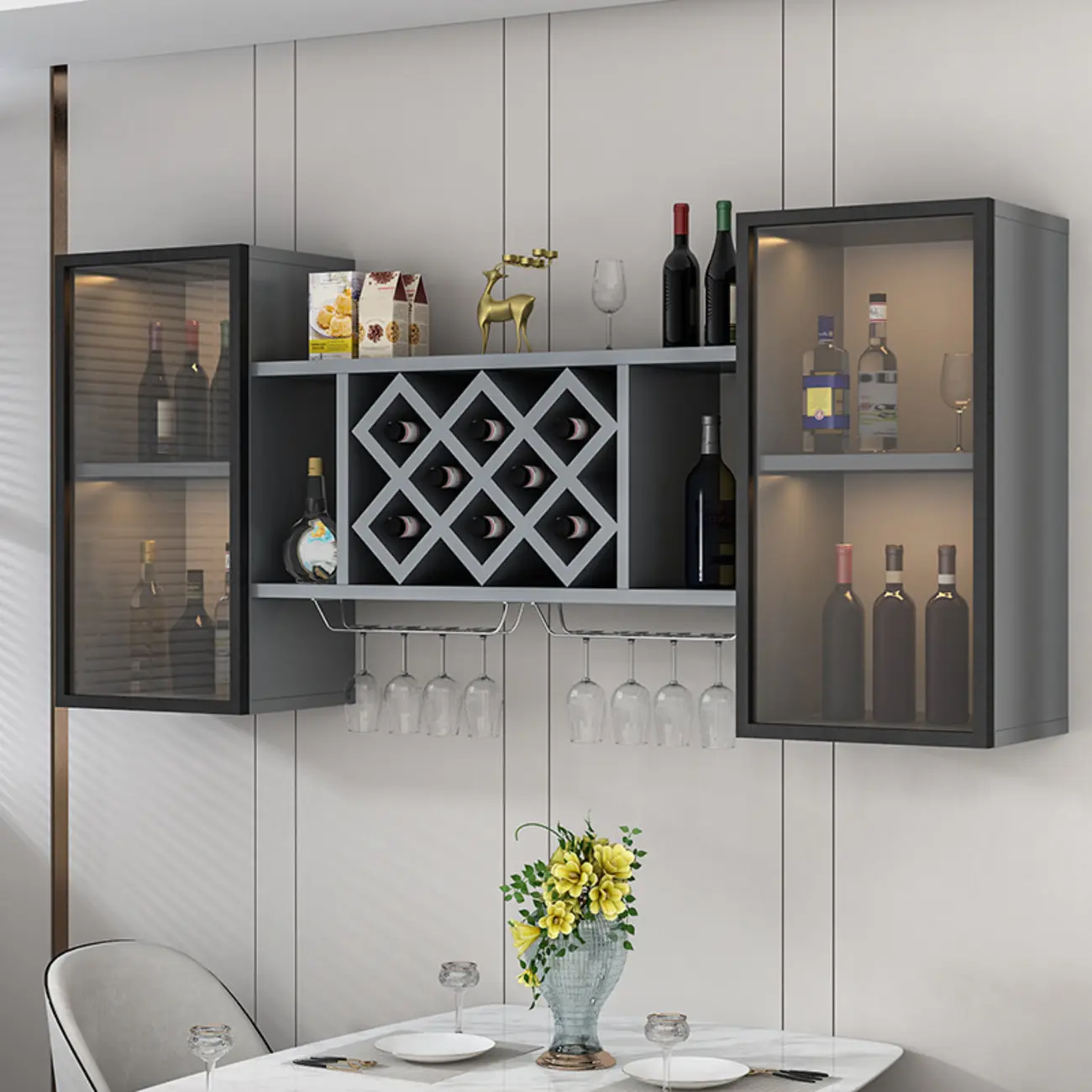 Modern Wall Mounted Wine Rack with Glass & Bottle Storage Image - 10 | homeyfad