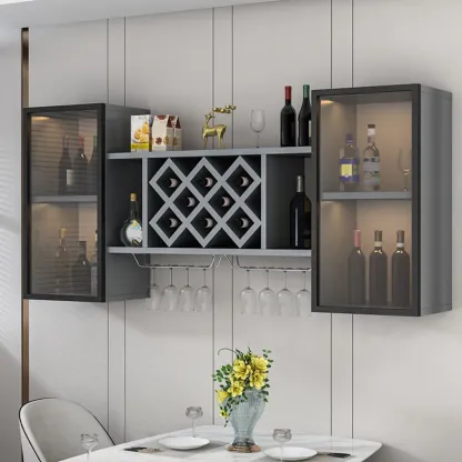 Modern Wall Mounted Wine Rack with Glass & Bottle Storage Image - 10