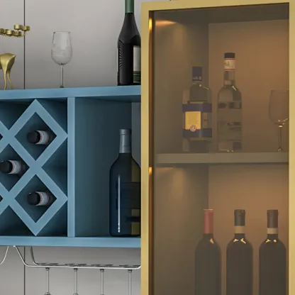 Modern Wall Mounted Wine Rack with Glass & Bottle Storage Image - 11