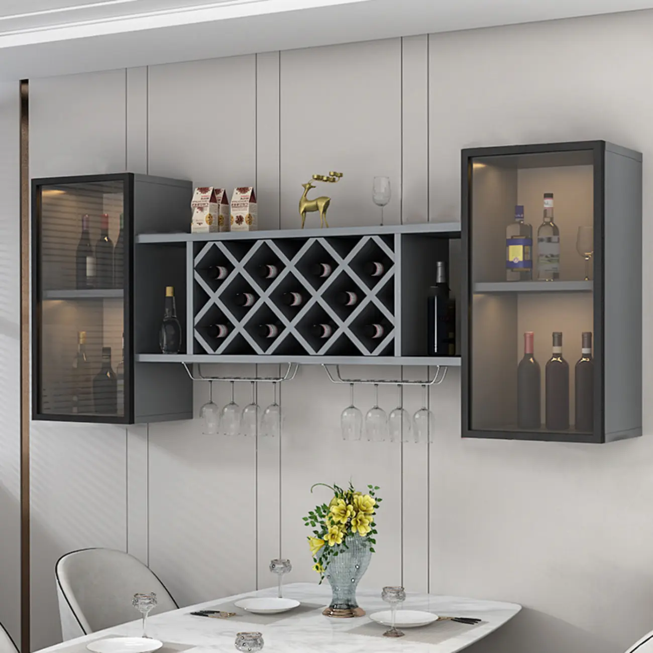 Modern Wall Mounted Wine Rack with Glass & Bottle Storage Image - 12 | homeyfad