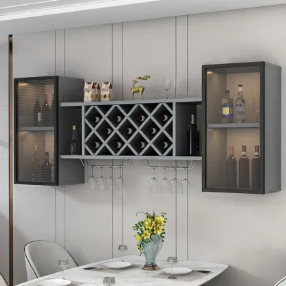 Modern Wall Mounted Wine Rack with Glass & Bottle Storage Image - 12