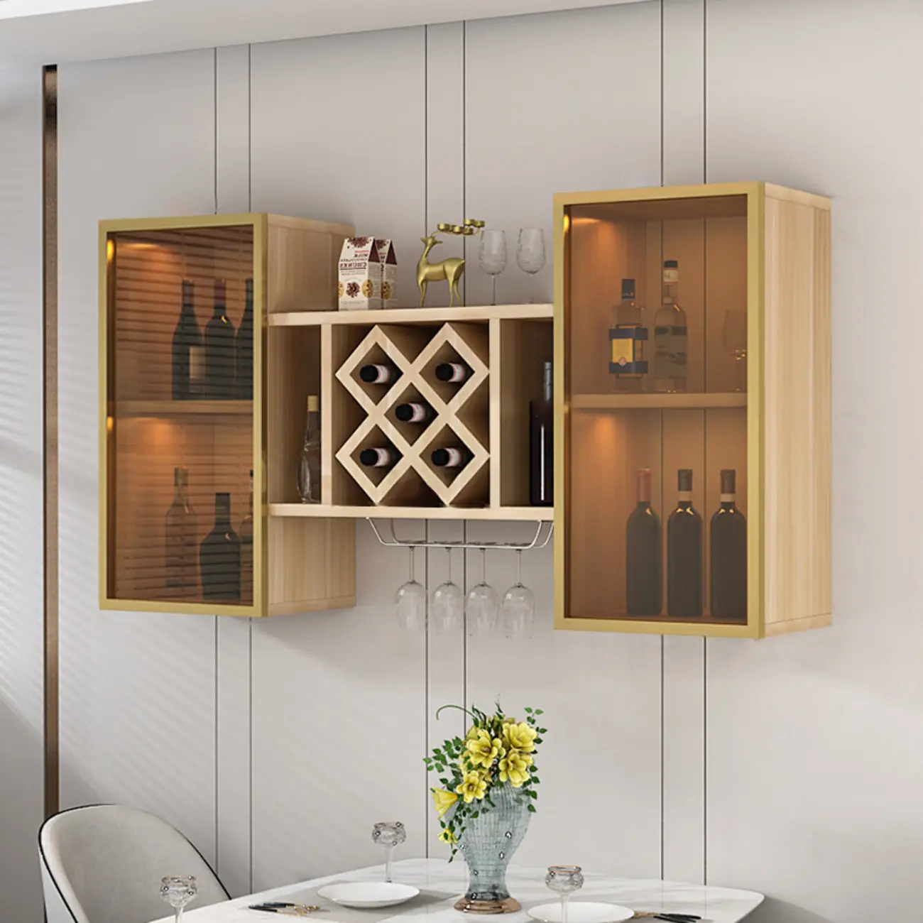 Modern Wall Mounted Wine Rack with Glass & Bottle Storage Image - 14 | homeyfad