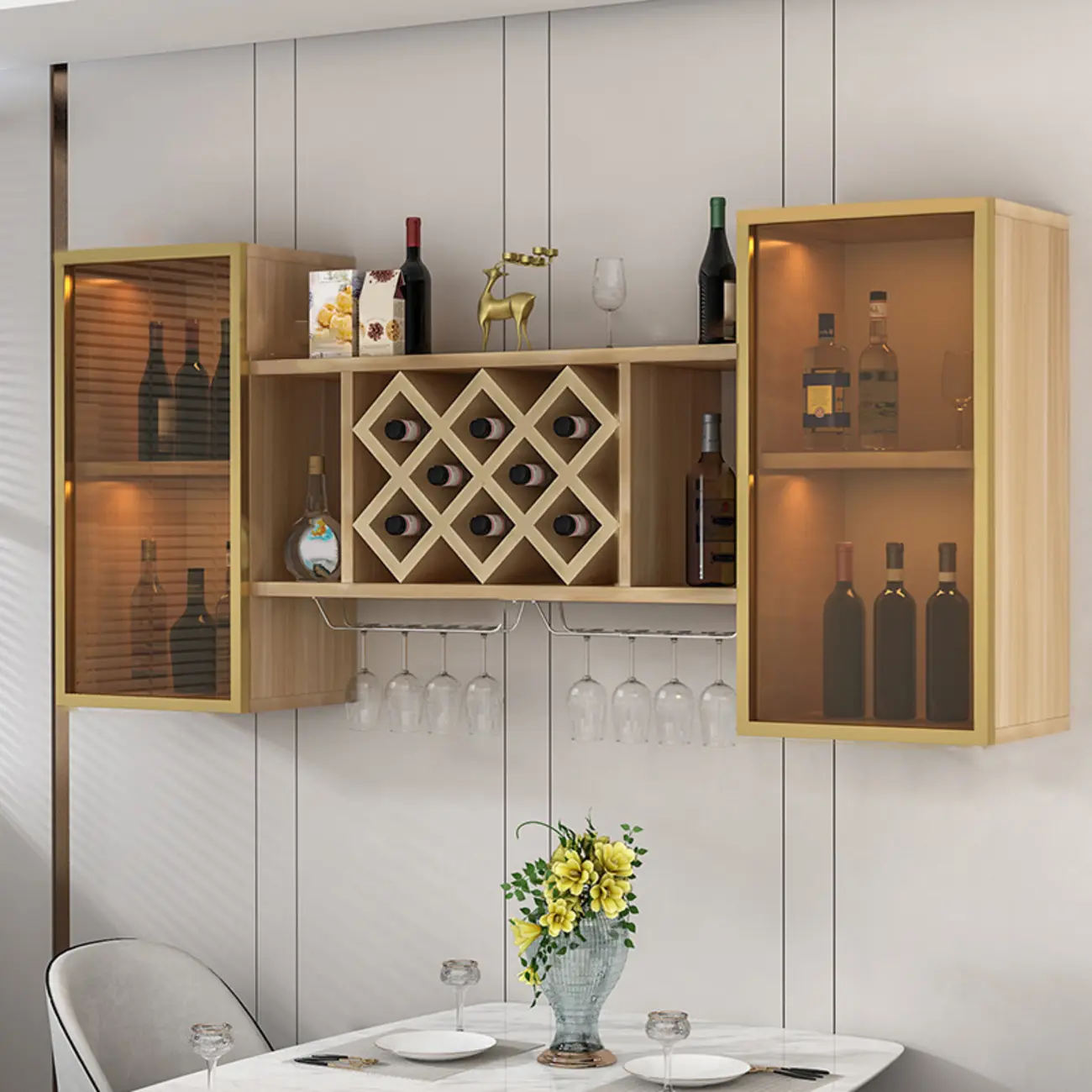 Modern Wall Mounted Wine Rack with Glass & Bottle Storage Image - 15 | homeyfad