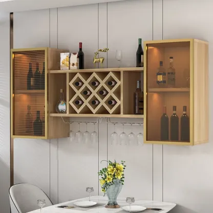 Modern Wall Mounted Wine Rack with Glass & Bottle Storage Image - 15
