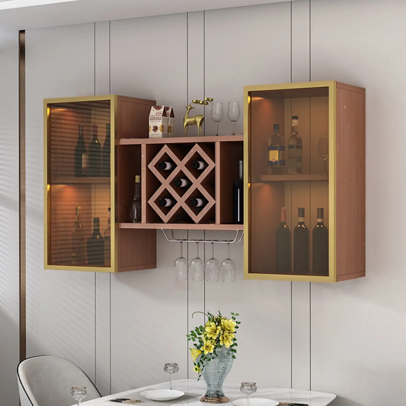 Modern Wall Mounted Wine Rack with Glass & Bottle Storage Image - 17 | homeyfad