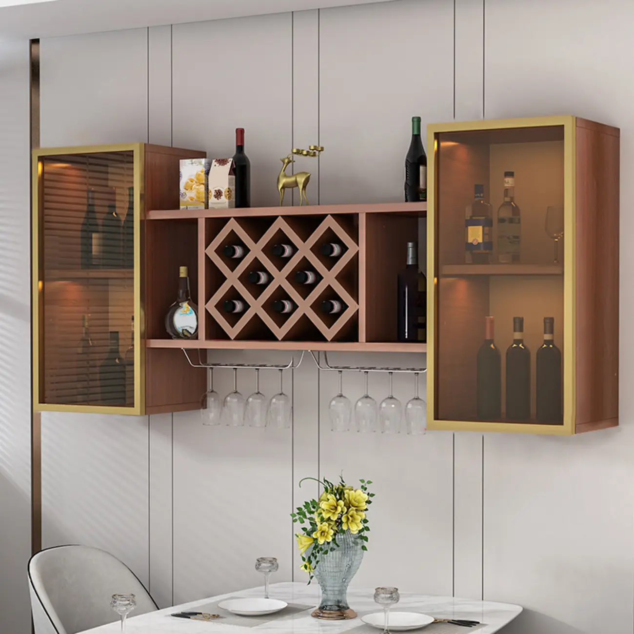 Modern Wall Mounted Wine Rack with Glass & Bottle Storage Image - 18 | homeyfad