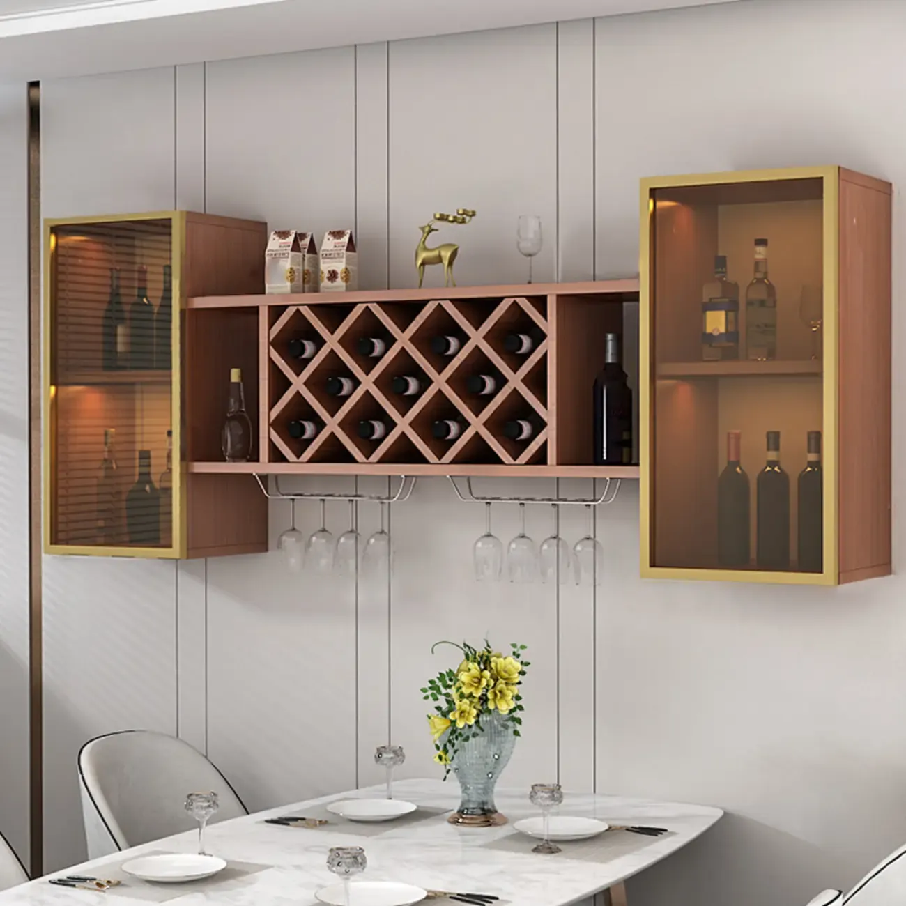 Modern Wall Mounted Wine Rack with Glass & Bottle Storage Image - 19